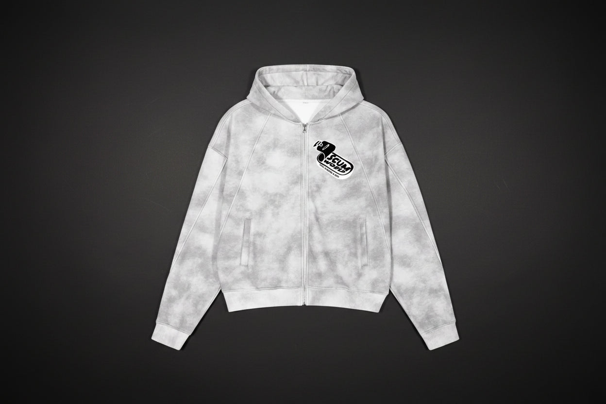 804 kitty Dirty Washed Zip-Up Fleece Hoodie