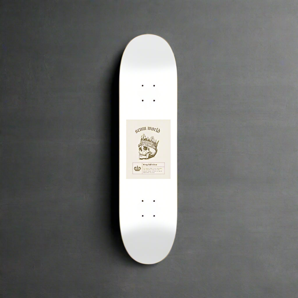 white snow death king skate deck