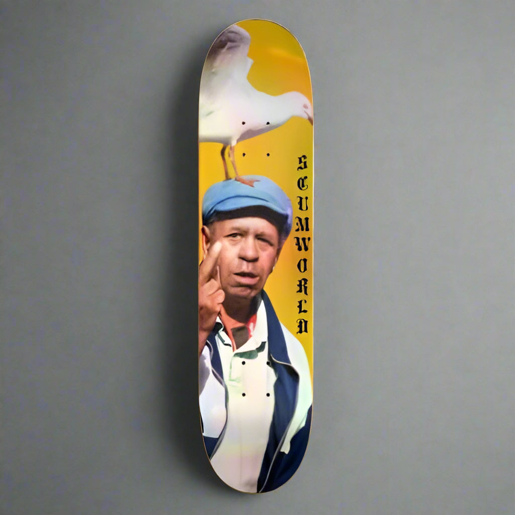 Middle finger bird skate deck.