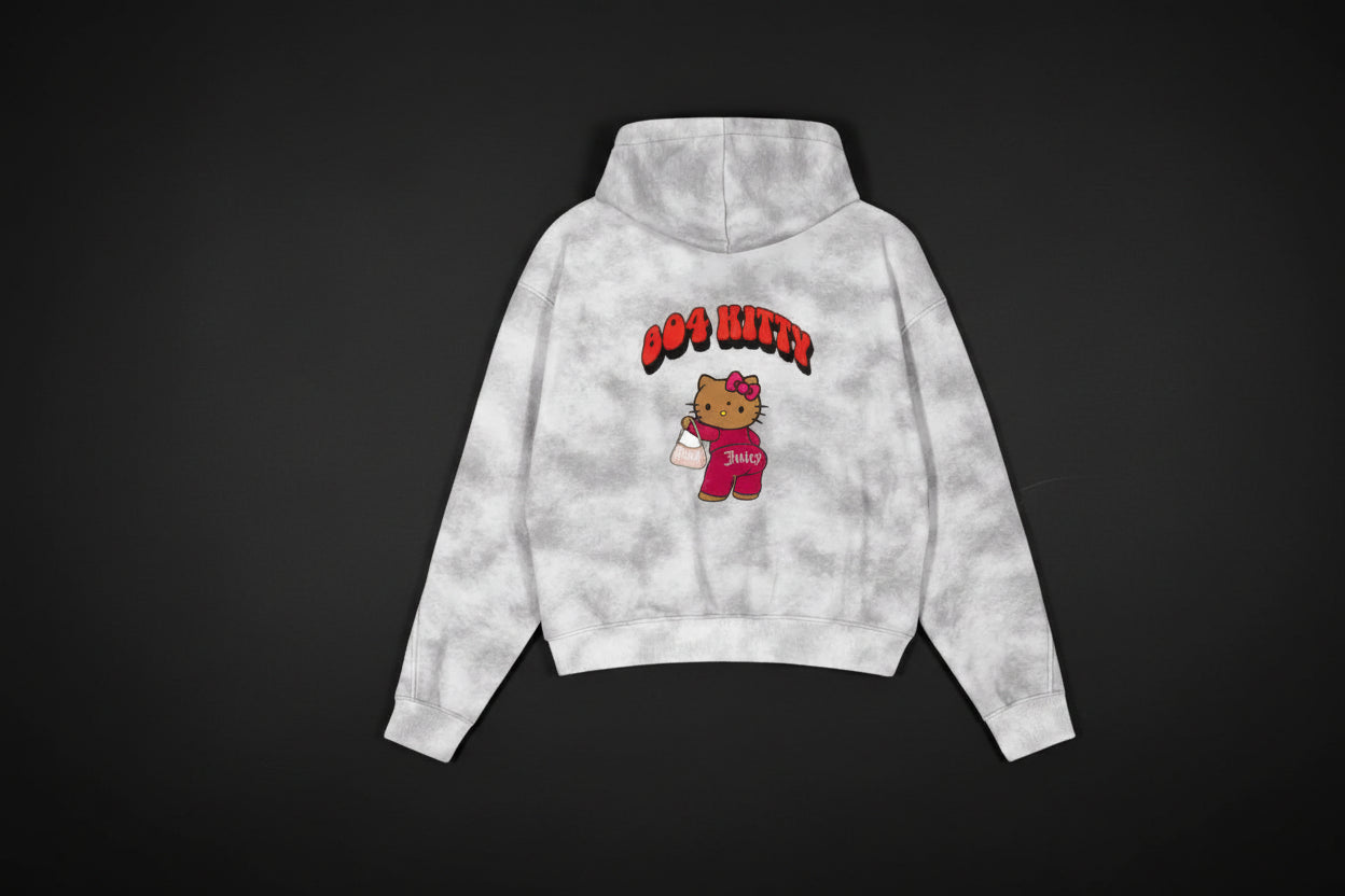 804 kitty Dirty Washed Zip-Up Fleece Hoodie